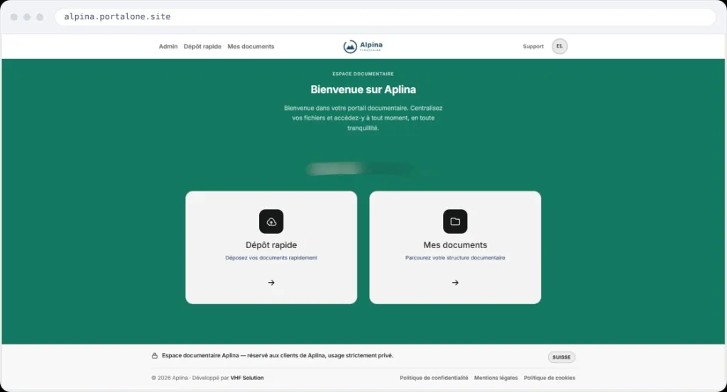 Portail Alpina Fiduciaire — page d'accueil de l'espace documentaire