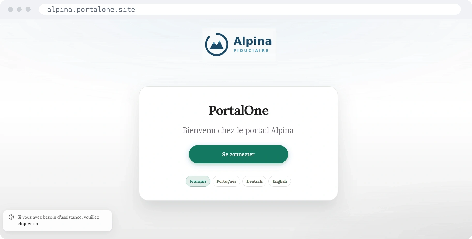 Portail Alpina Fiduciaire — page de connexion
