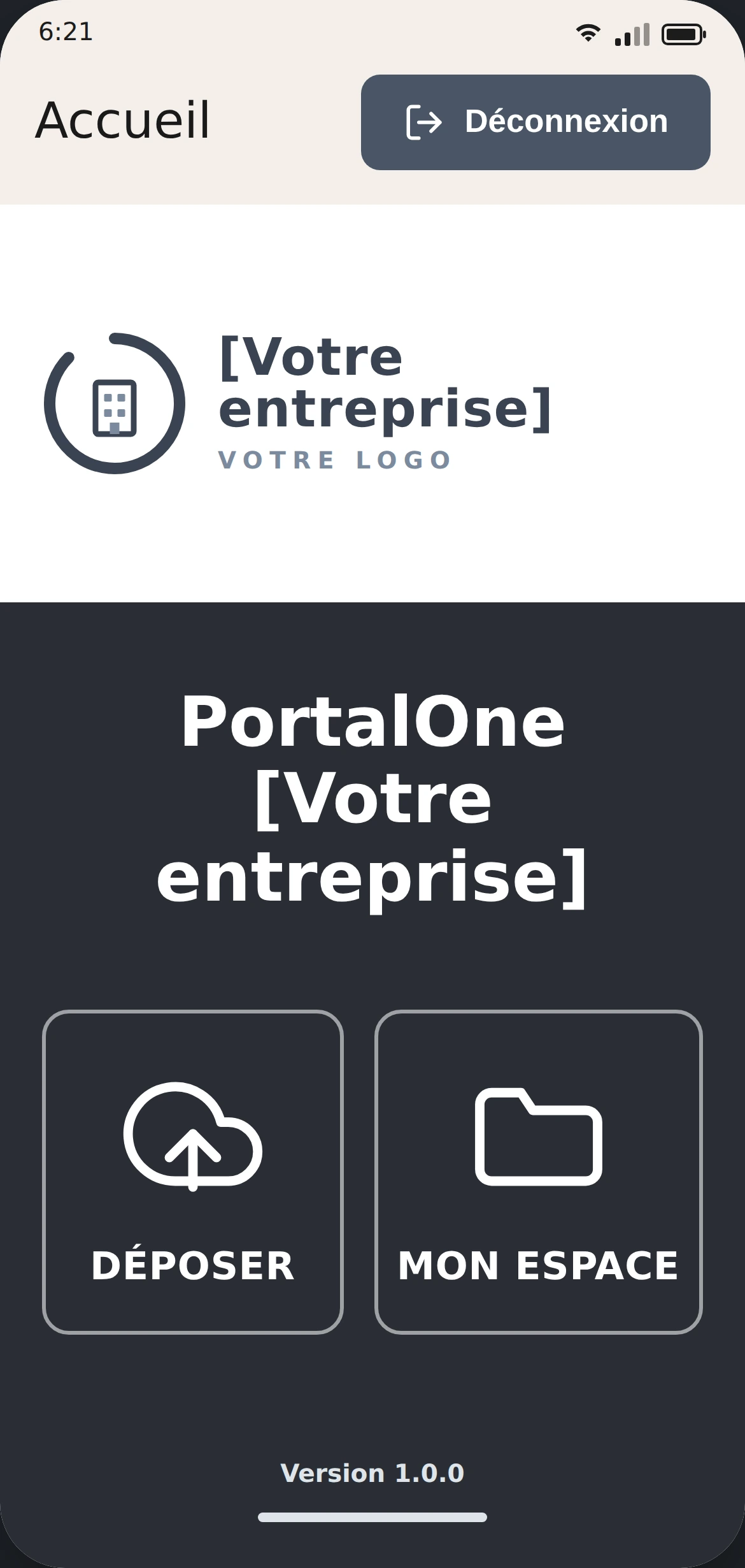Aperçu PortalOne personnalisé pour votre entreprise