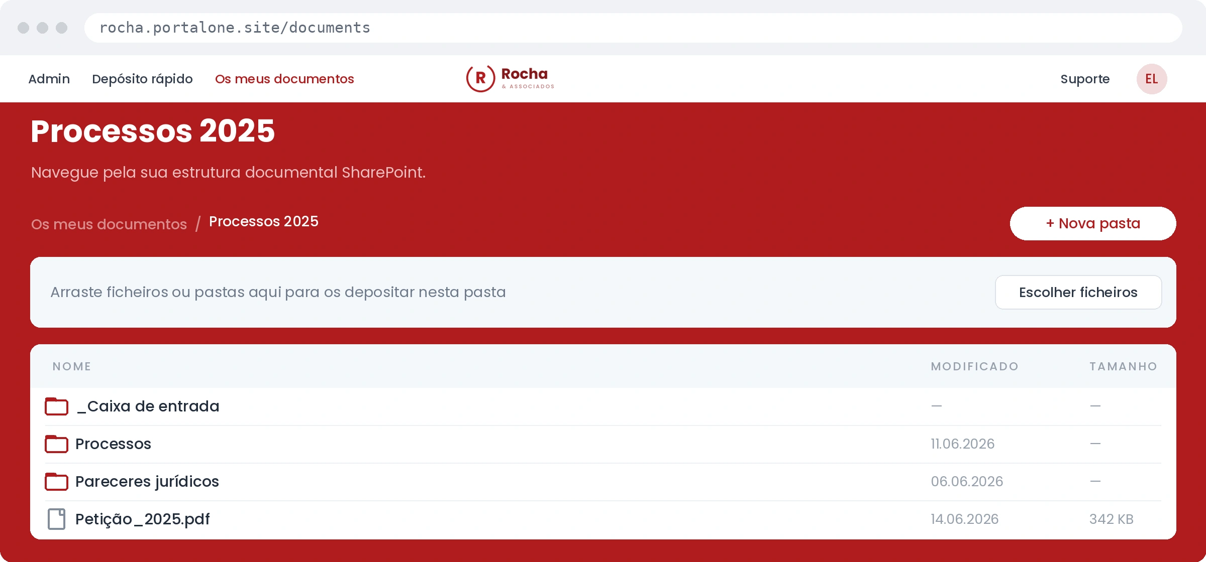 Portal de gestão imobiliária — navegação nos documentos