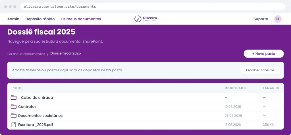 Portal Oliveira & Associados — navegação nos documentos