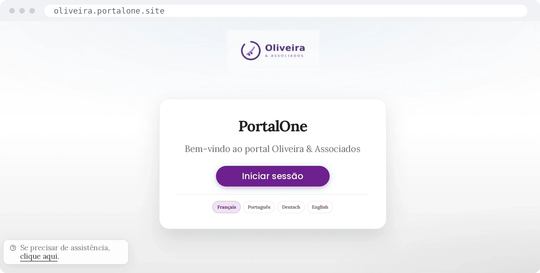 Portal Oliveira & Associados — página de autenticação