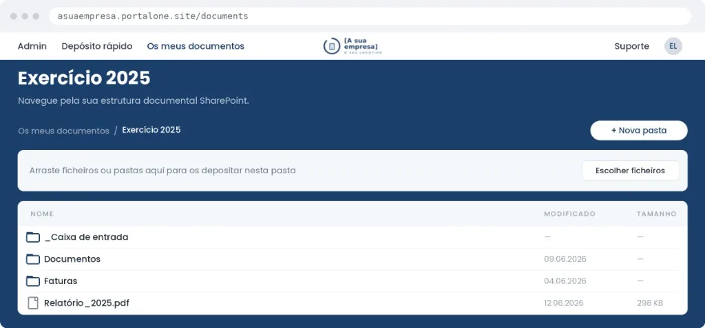 Portal A sua empresa — navegação nos documentos